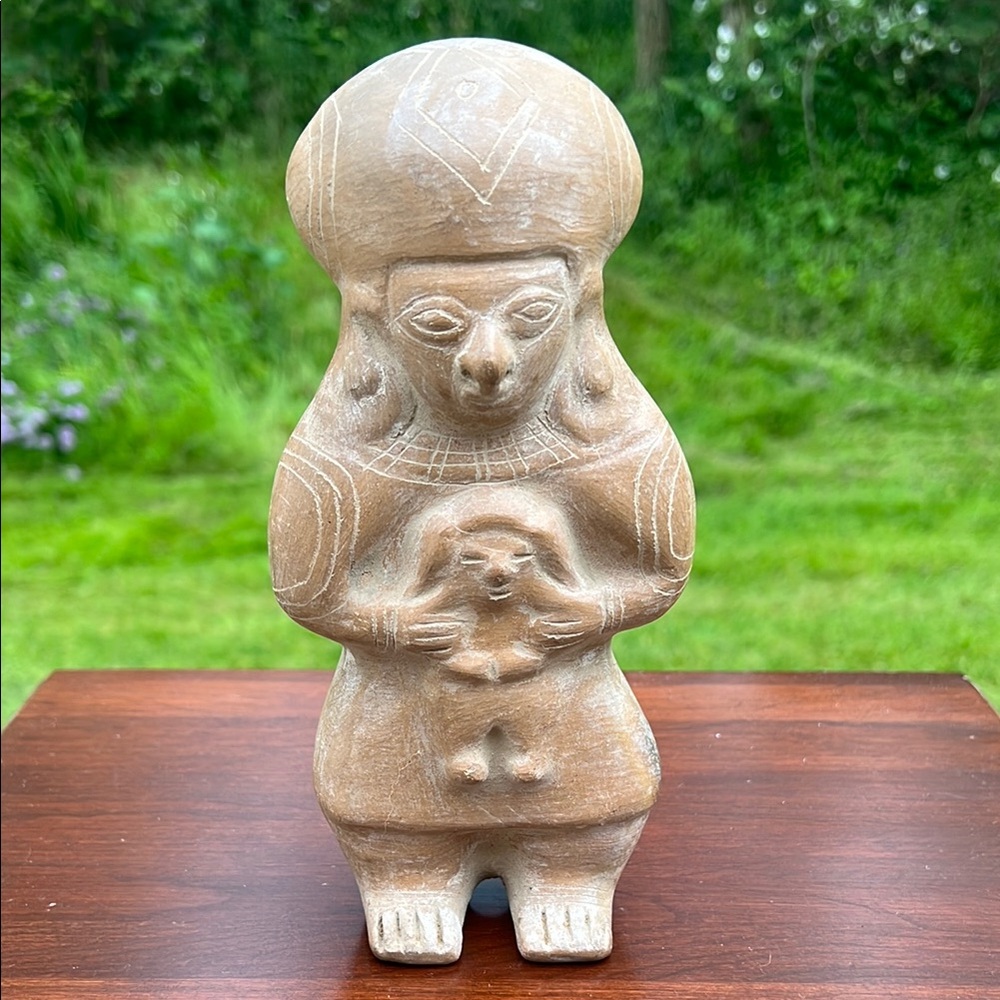 South American Pre-Columbian Pottery Reproduction Woman Child Figurine Statue